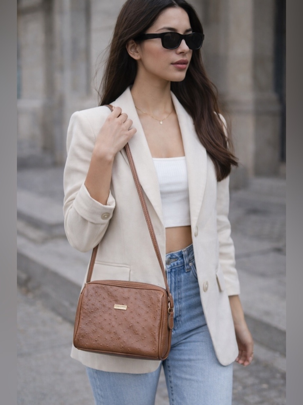 Vintage Carryland America Brown Textured Crossbody Bag Everyday Essential